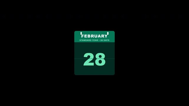 Animated February calendar flipping through days from one to twenty eight