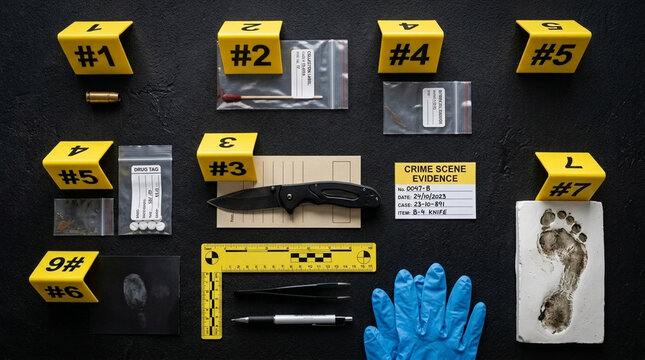 Crime Scene Investigation Evidence Collection Kit with Knife Footprint Fingerprint Bullet and Gloves