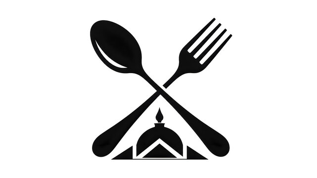 Minimalist restaurant logo with crossed spoon and fork icon isolated