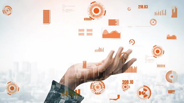 A captivating image of a hand extended towards various digital elements, symbolizing the interaction between human capability and modern technology in an urban setting. Xenic