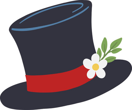 Black top hat with red ribbon and white flower decoration vector illustration