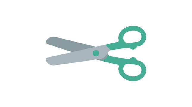 A pair of scissors is depicted in a flat vector illustration with teal handles and gray blades shears