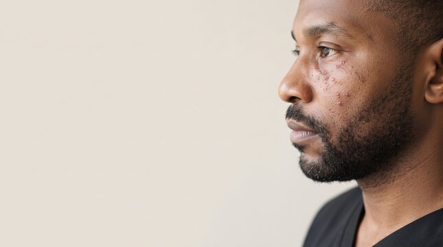 Side Profile of African American Man with Acne Breakout on Cheek