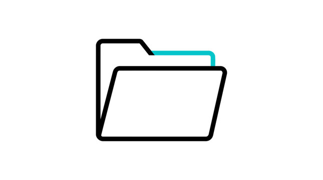 Open folder outline icon with highlighted turquoise tab for digital organization, file management, and data storage concepts