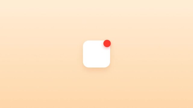 Minimalist white rounded notification square icon placeholder on a soft peach and orange gradient background, ideal for mobile app interface design and technology presentations in a seamless loop.