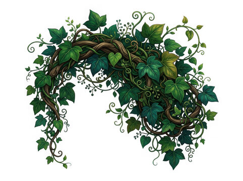 Lush green ivy vines isolated on transparent background