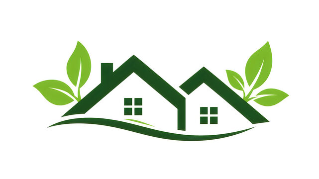 Eco friendly house logo with green leaves isolated graphic element