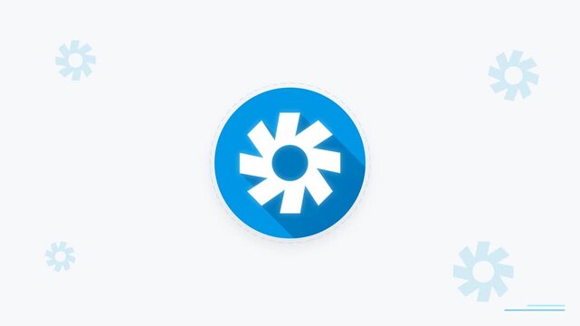Modern Blue Gear Icon with Snowflakes Background.