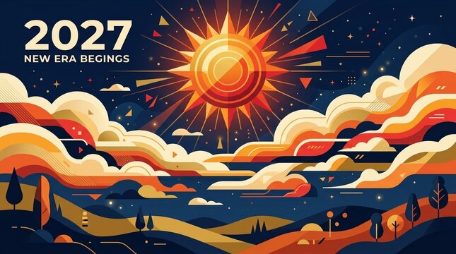 Pixel Art Sunset Landscape With Glowing Sun And Text In A Vibrant Geometric Style Over Dark Hills