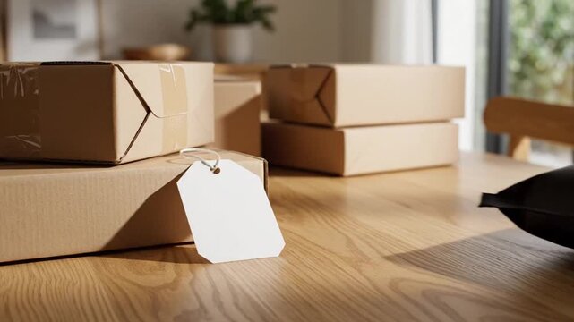 Small Business E-commerce Shipping Boxes and Black Poly Mailer with Blank White Tag