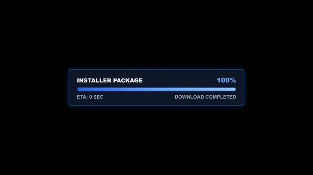 Glowing digital progress bar overlay showing download and installation status