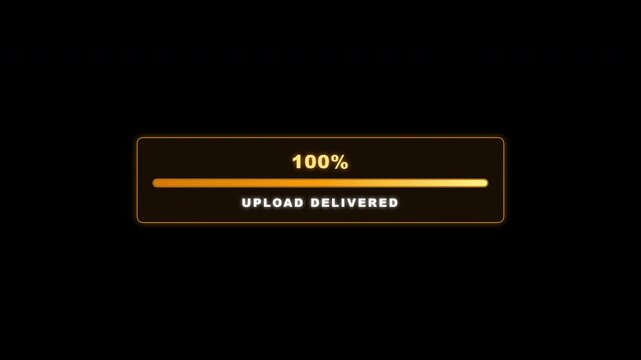 Glowing gold digital upload progress bar animation on transparent background