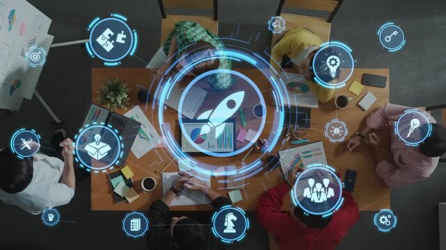 Innovation icons show creativity, teamwork, and project development. Innovation helps organizations design solutions, build strategy, and grow with new business opportunities. Funnel