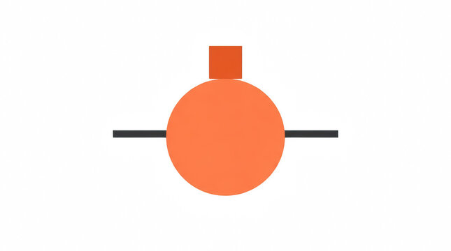 Orange circular object with rectangular protrusion on horizontal line isolated on transparent background