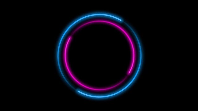 Blue purple circular neon light loader spinning loop animation on black background