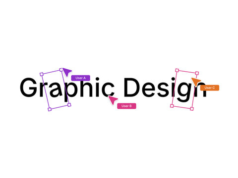 Graphic Design Real Time Online Collaborative Editing Concept Vector Illustration with Multi User Cursors and Typography