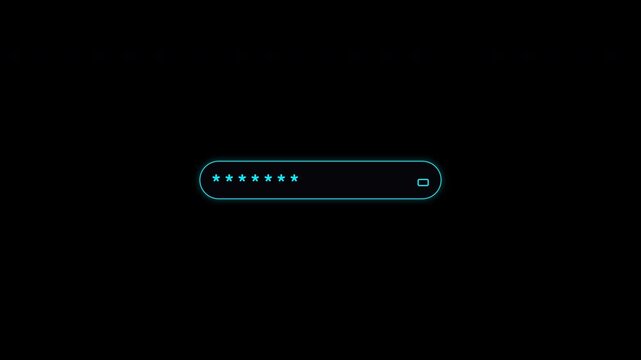 Neon password field with typing asterisks unlocking on transparent background