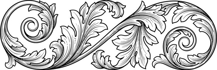 Acanthus scroll ornament vector illustration, vintage baroque floral flourish, decorative filigree border for classic stationery and elegant graphic design © Sonia