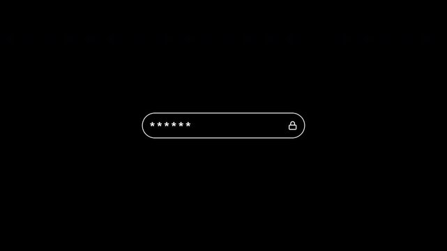 Password input field animation pack with typing asterisks and secure lock icon