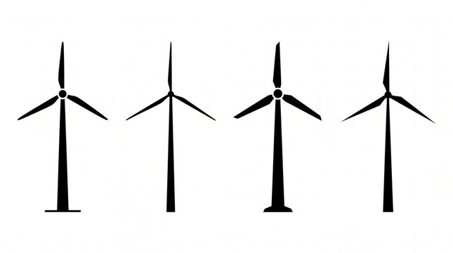 Four modern wind turbines in line