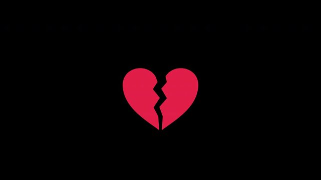 Red broken heart splitting in two on a transparent background with alpha channel