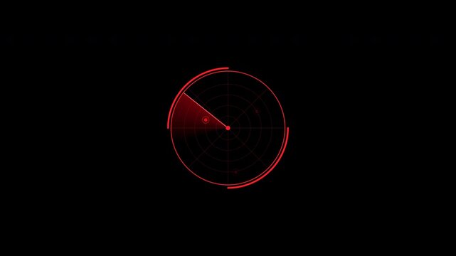 Red futuristic radar screens scanning for targets on transparent background