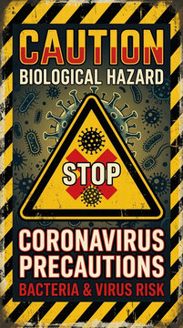 Caution Biological Hazard Stop Coronavirus Precautions Bacteria Virus Risk Warning Sign