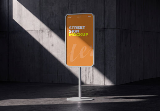 Street Sign Mockup on Dark Concrete Wall