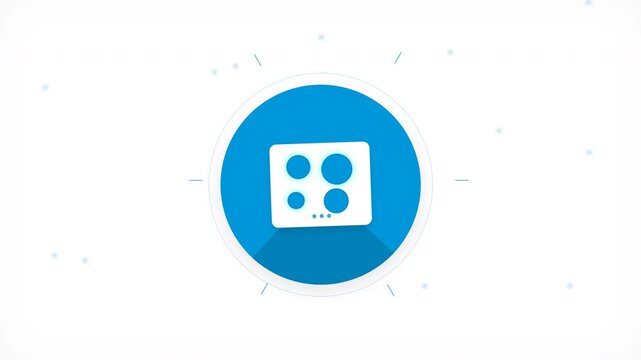 Modern Dice Icon Inside Blue Circle.