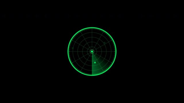 Set of four green radar screens scanning targets on transparent background