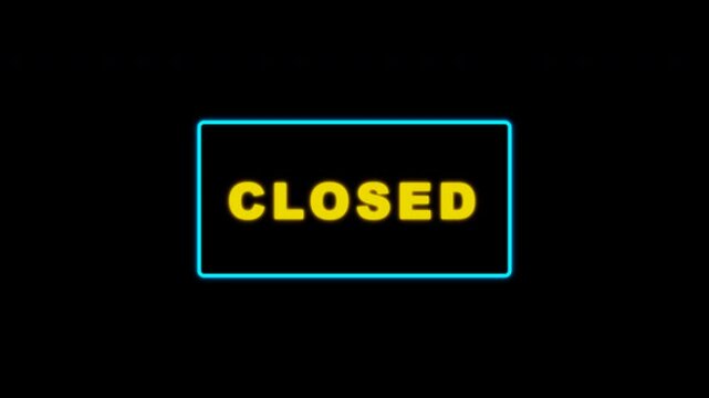 Set of glowing neon closed signs flashing isolated on transparent background