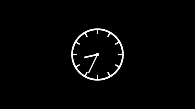 Set of minimalist white clock icons with spinning hands on transparent background
