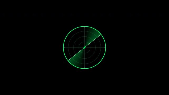 Set of green radar screen displays scanning with a transparent background