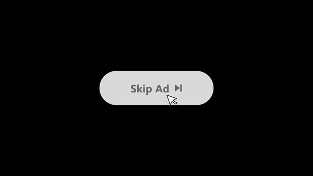 Skip ad button pack with mouse cursor clicking on transparent background