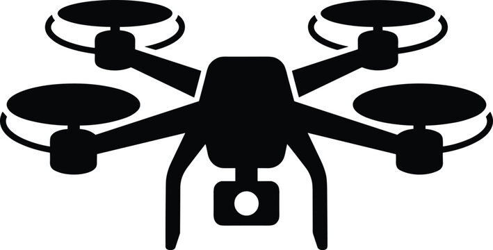 Black aerial drone quadcopter with camera icon symbol for unmanned aerial vehicle uav surveillance photography and delivery isolated