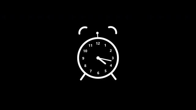 White alarm clock icons with moving hands and ringing bells with alpha channel