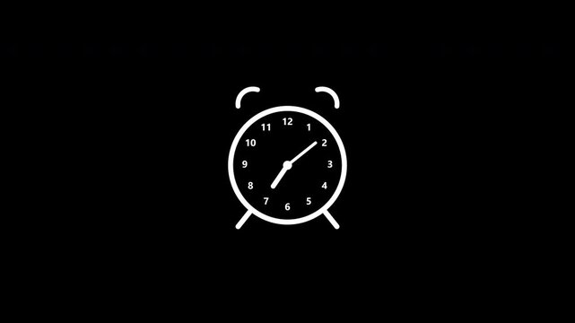 White animated alarm clocks ringing with ticking hands on transparent background
