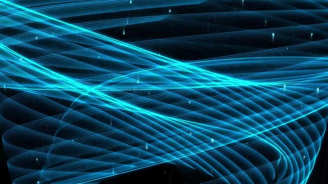 Abstract flowing blue light trails forming digital wave structure on dark background video clip.
