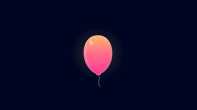Celebration party balloon filling with sunset coral liquid and floating string loop on dark background