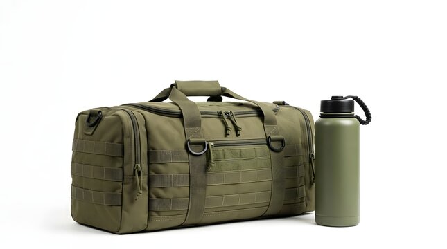 Olive Tactical Duffel Bag with Water Bottle