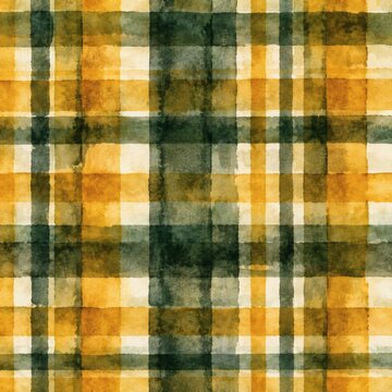 Yellow and green watercolor plaid tartan pattern background