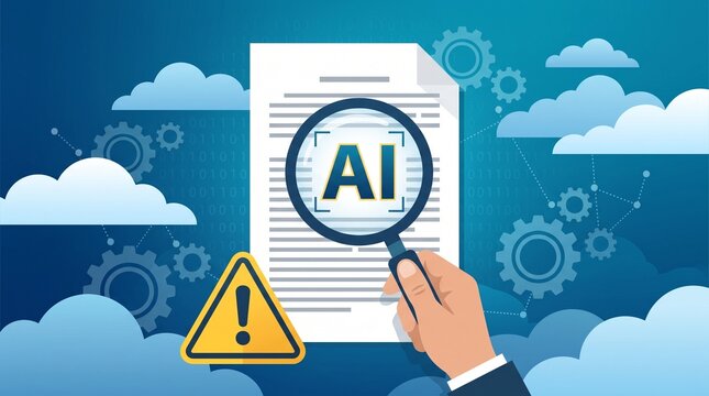 Hand examining ai document with warning sign