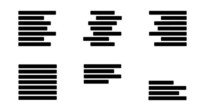 Abstract Text Alignment Icons, Typography Formatting Symbols, Document Layout Elements, Vector Graphic Set
