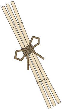 노끈으로 단단하게 묶여 있는 전통적인 대나무 살과 지지대 묶음
A traditional bundle of bamboo ribs and supports tightly tied with jute twine