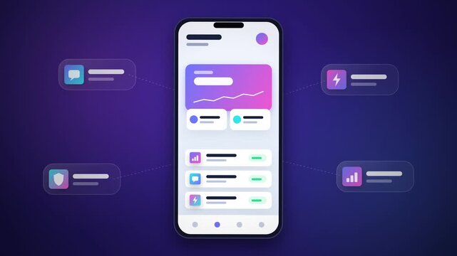 Mobile app interface mockup displaying pop up notification cards