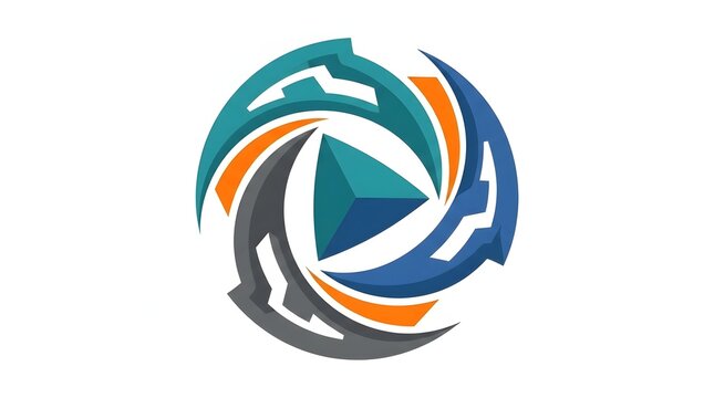Modern tech logo design featuring a dynamic swirling abstract shape with a central play button symbol