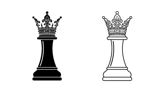 Black and white chess queen pieces