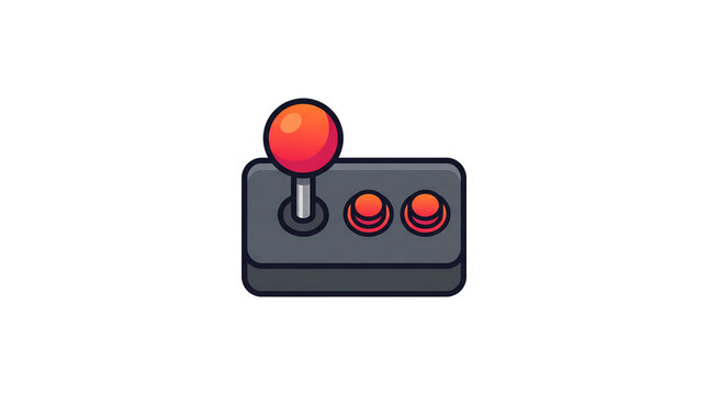 Arcade joystick controller with red ball top and buttons representing retro arcade games