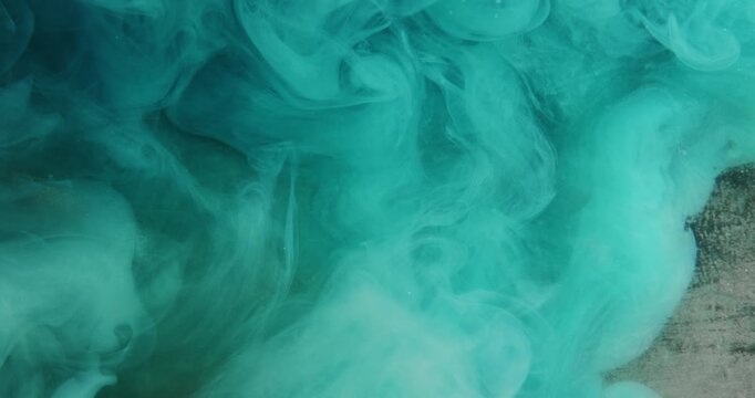 Steam texture. Watercolor ink. Blue cyan paint splash liquid spill on wet abstract background. Colorful art defocused dye fog mix.