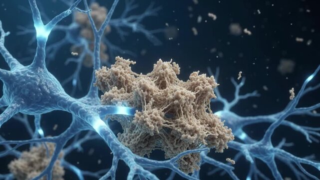 Amyloid plaque neuron neuroscience brain anatomy illustration showing microscopic structure of nervous system with protein aggregation neuron anatomy brain cell synapse network biology medical